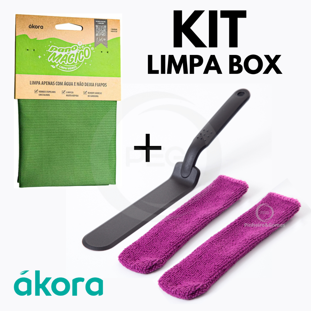 KIT Limpeza de Vãos Box e Janela + Limpa Vidro Pano Mágico Ákora Poliéster e Poliamida Microfibra