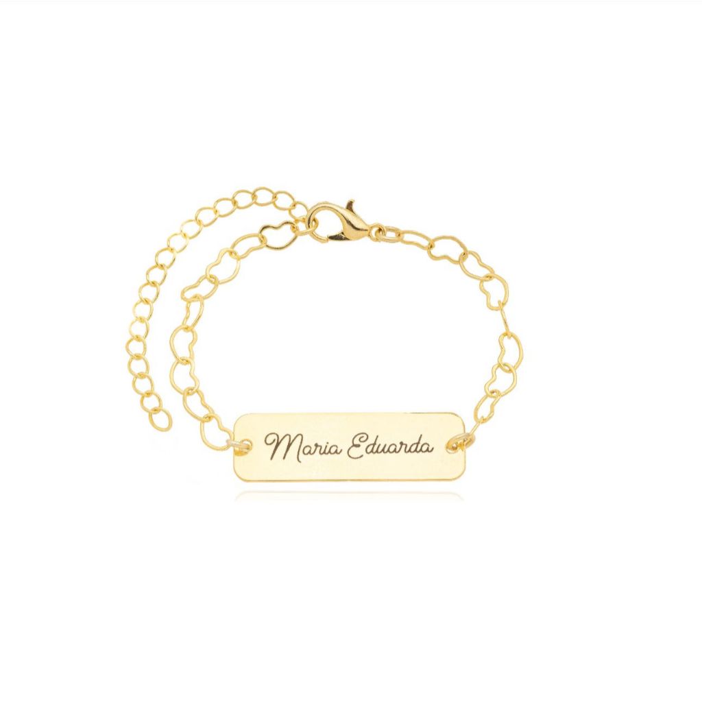 [ SEMI JOIA ] Pulseira Infantil Feminina Personalizado Nome Data Personalizado Banhado Ouro 18k