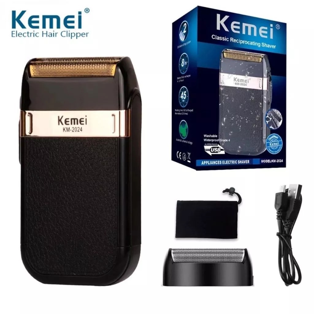 Máquina de Barbear Barbeador Elétrico Sem Fio Recarregável Kemei Classic Shaver Km-2024 Bivolt