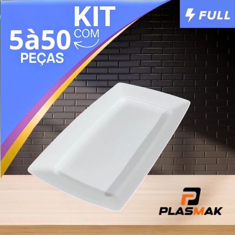 Kit até 50 Bandejas Petisqueira Plástico BRANCA/PRETA Porções Petisco Festas Lanchonete Churrasco