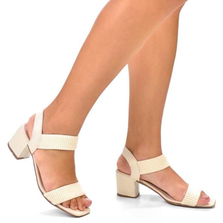 Sandália Casual Salto Grosso 5CM Tiras Elástico 