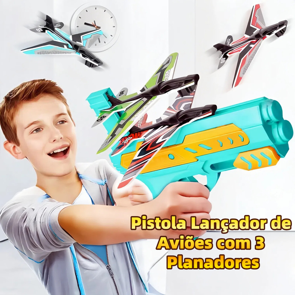 MEDOOSI Pistola Lançador de Aviões com 3 Planadores Coloridos Espuma Brinquedo Ar Livre para Criança