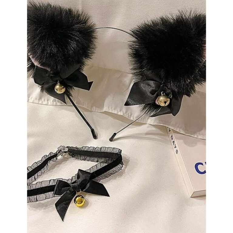 Tiara de Orelha de Gato Felino Com Gargantilha Com