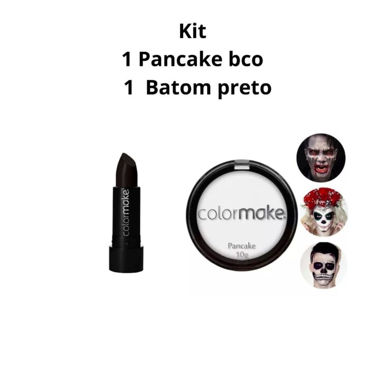 kit c/2 peças: 1 pancake branco e 1 batom preto c