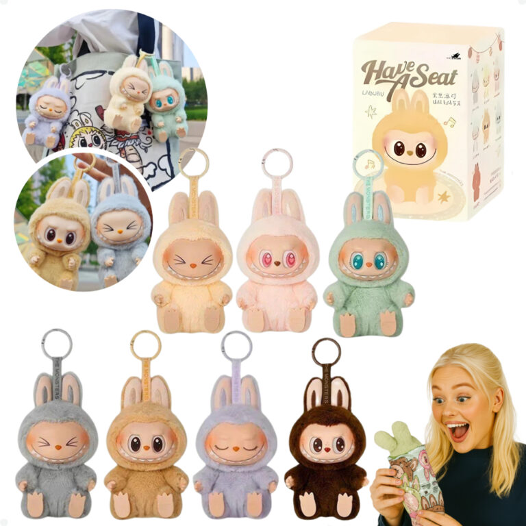 Chaveiro Labubu Boneco de Pelúcia Sentado com Cai