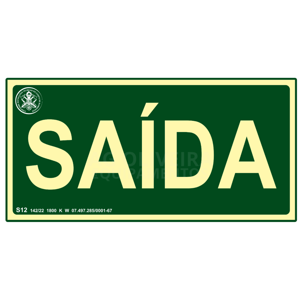 Placa Fotoluminescente 12×24 Sinalização Saída Normativa Bombeiro NBR 16820