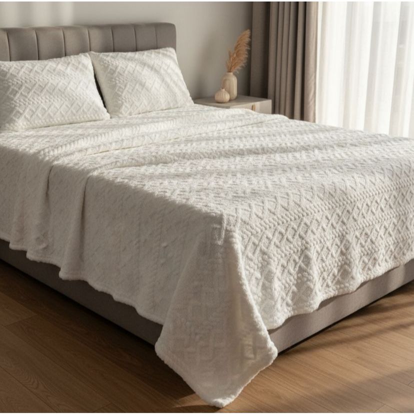 Colcha Cobertor Manta Cobre Leito Casal Queem  2,40 x 2,60 com 2 Porta-Travesseiros Aconchego Macio