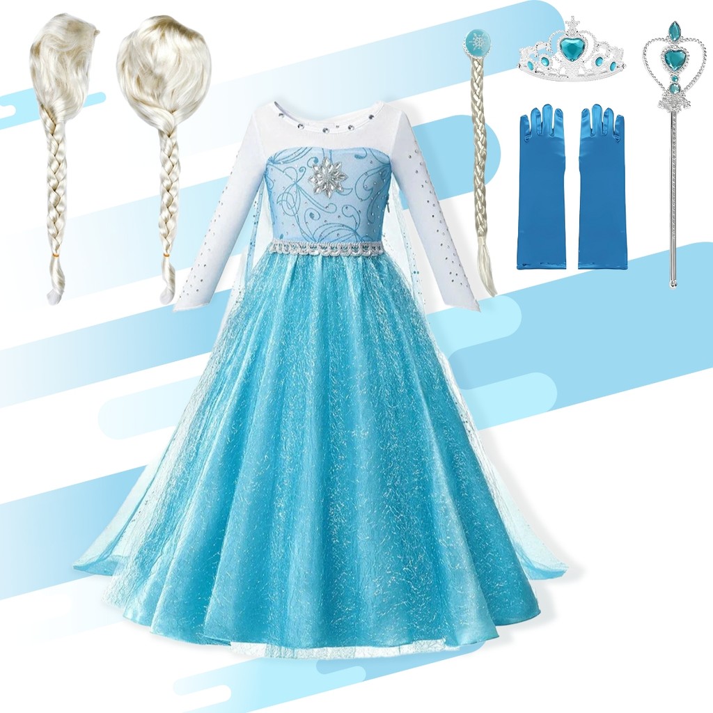 Vestido Frozen Luxo Fantasia Infantil Elsa Com Capa Acessórios Peruca