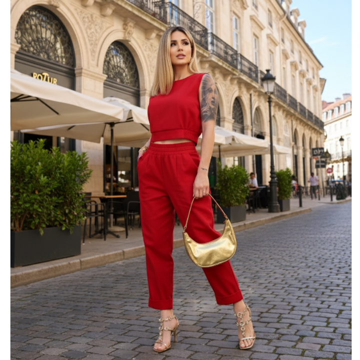 Conjunto Linho Feminino Calça Capri Cropped Socia