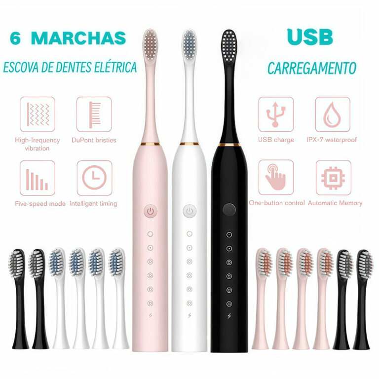 Escova De Dentes Elétrica IPX7 Com Cabeça Substi