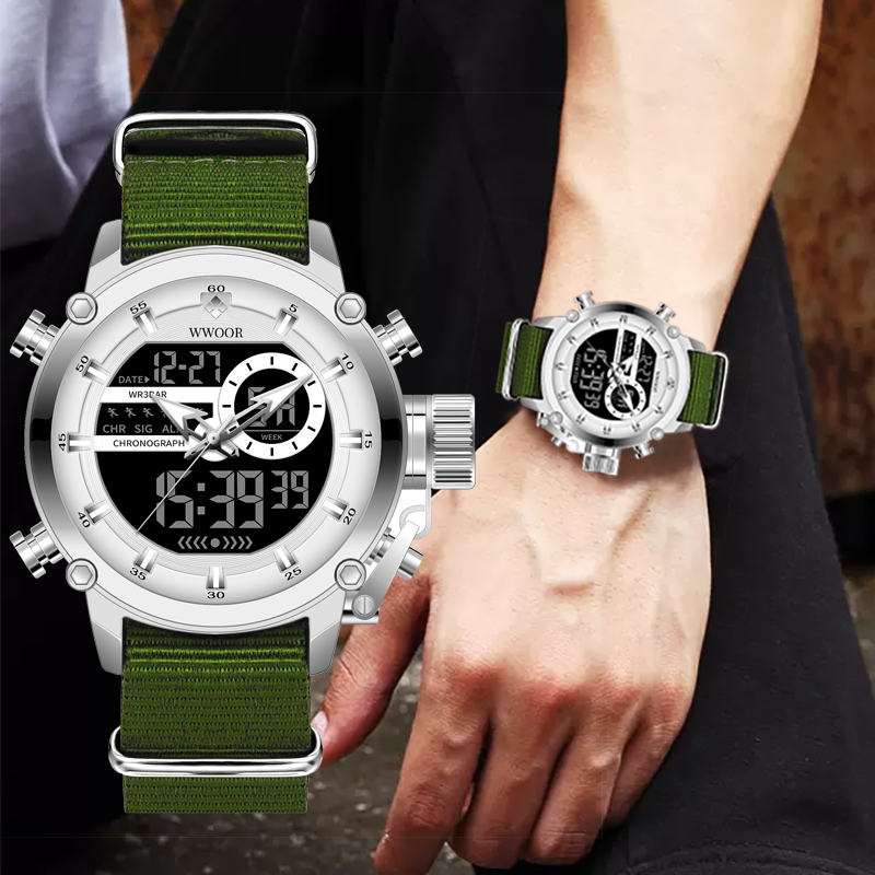 WWOOR Relógio Masculino Multifuncional Esportivo De Quartzo Militar À Prova Dágua Correia De Nylon 8