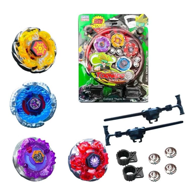 Kit 4 Beyblade Metal Led + Lançador + Arena Promo
