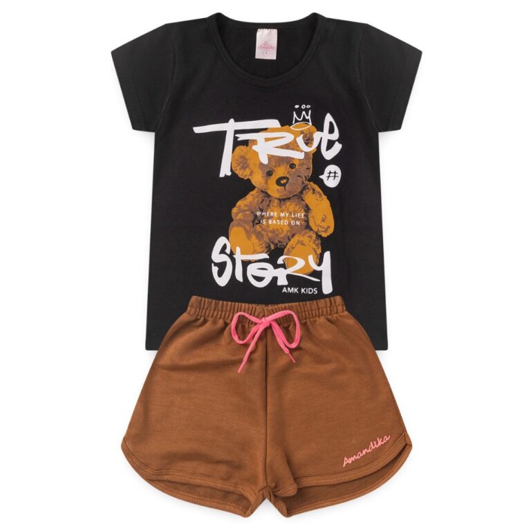 Conjunto Infantil Feminino Shorts e Baby Look Meni