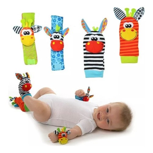 Kit Meia E Pulseira 4 Peças Com Chocalhos Bebê I