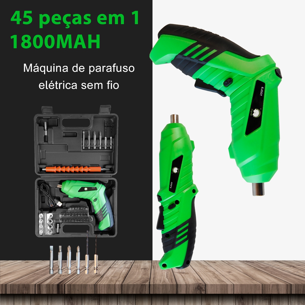 Kit Parafusadeira Doméstica Com Maleta 45 Peças Sem Fio Chaves Fenda Broca Philips Portátil USB