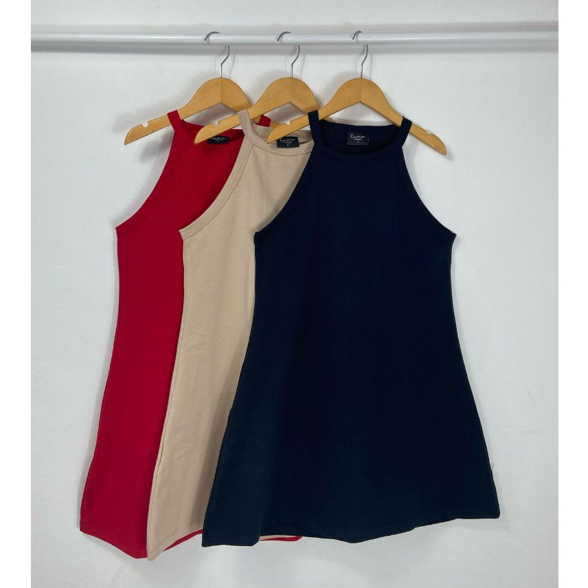 Vestido Golinha Alta Feminino Algodao Tendencia Fresquinho Sem Mangas Passeio Liso Soltinho Alcinha