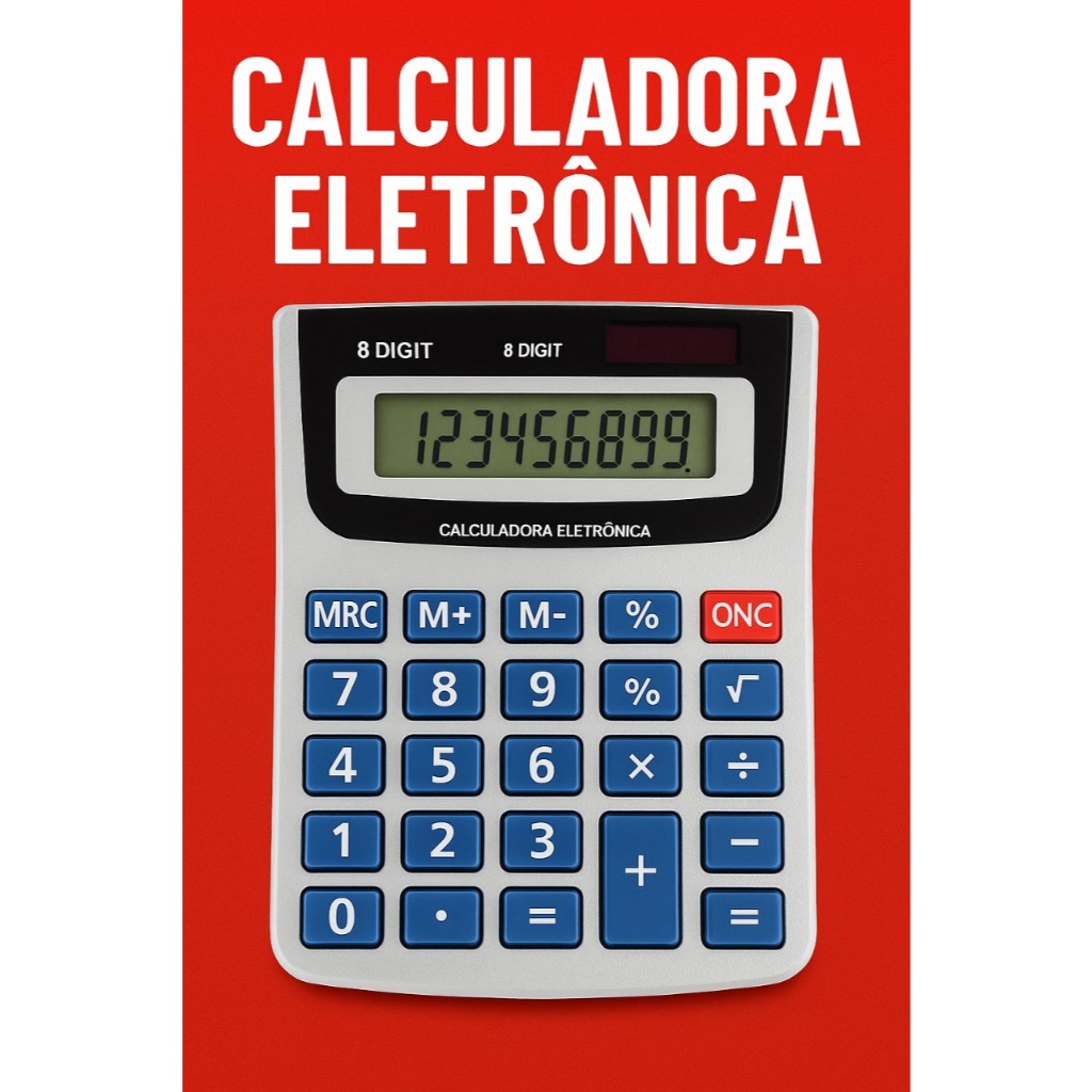 Calculadora Eletrônica 8 Dígitos Visor Grande Teclas Macias Bateria Escritório Estudantil