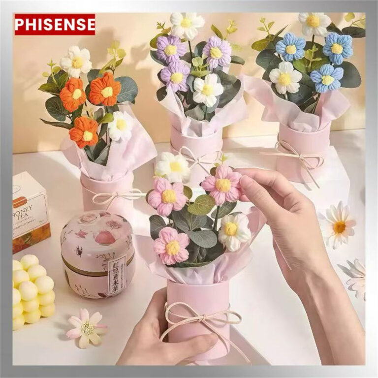 Buquê De Tecido Crochê Com Embalagem Decoração