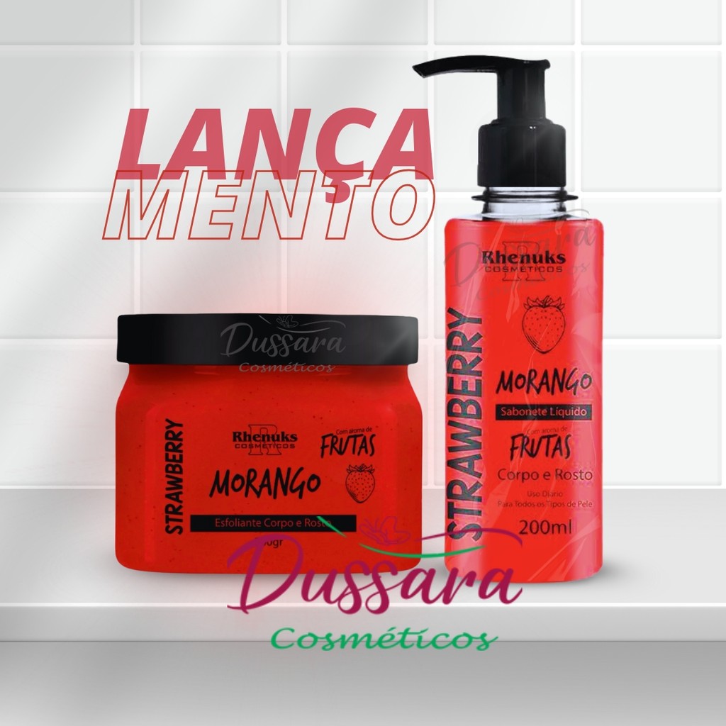 Kit Esfoliante + Sabonete Líquido Corpo E Rosto – Morango – Rhenuks