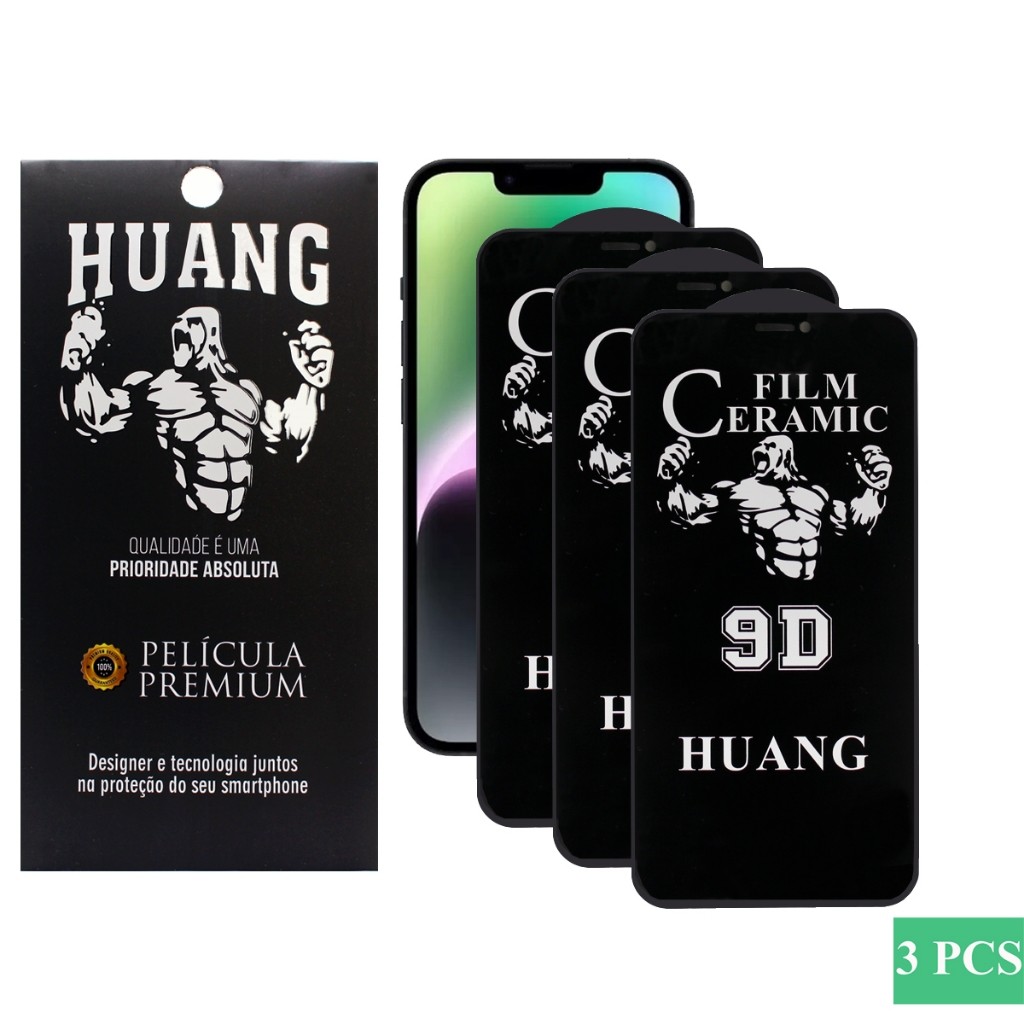 Película de Privacidade Cerâmica HUANG Premium para iPhone | Kit 3 Peças | Anti-Espião | Todos os Mo