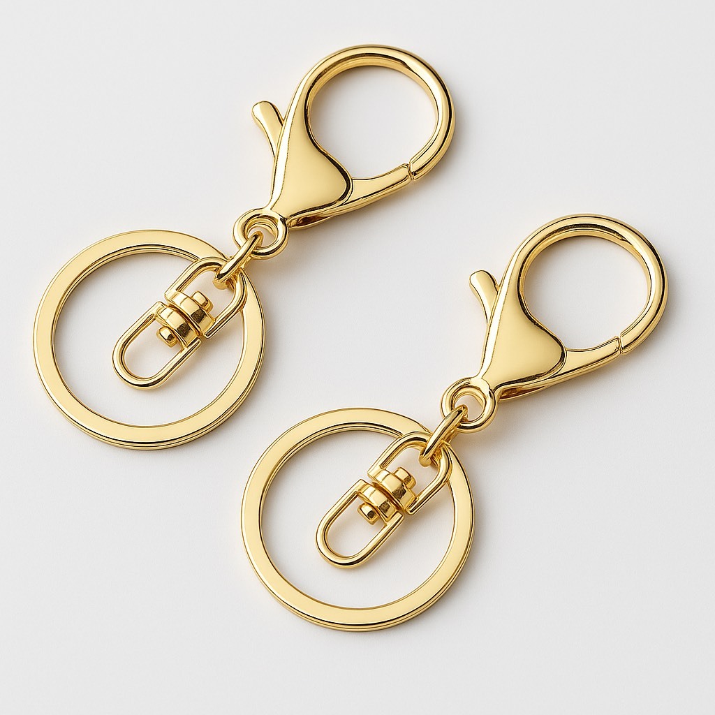 Kit 25 Argola de Chaveiro Premium 30MM Com Mosquetão Dourado Ouro Banhado Artesanato