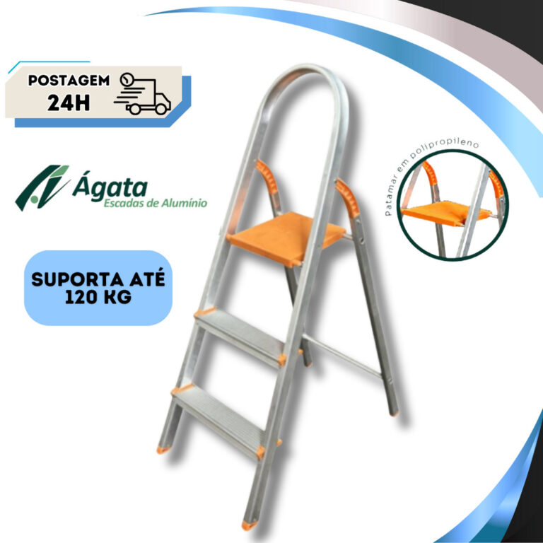 Escada 3 Degraus Alumínio Doméstica Dobrável Fo