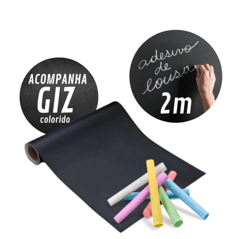Adesivo PVC Lousa Quadro 45cm x 2m  Com Giz Colori