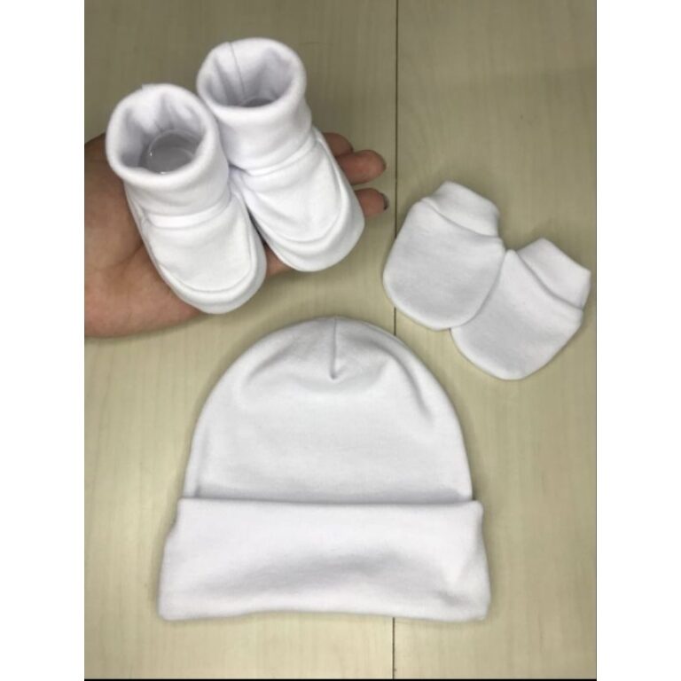 Touca bebê + Luvas + Pantufas Enxoval Recém nasc