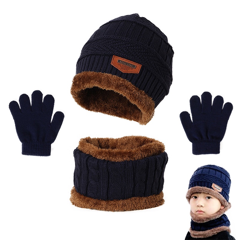 Chapéu de inverno de 3 peças infantil/chapéu de malha quente de lã / luvas chapéu de malha de invern