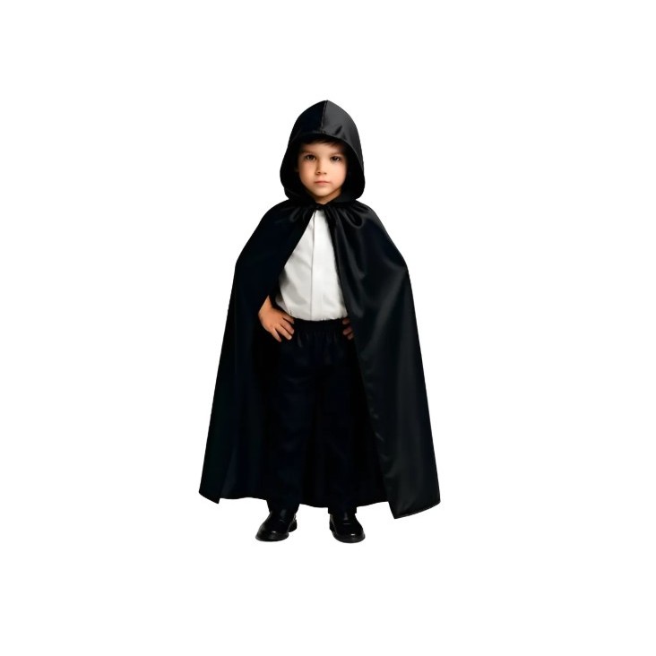 Capa Com Capuz Preta Infantil