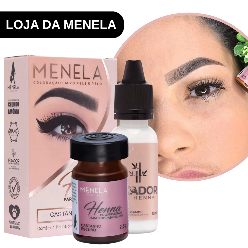 Henna Menela Profissional para Designer de Sobrancelhas 2,5g – Com Fixador e Nanotecnologia