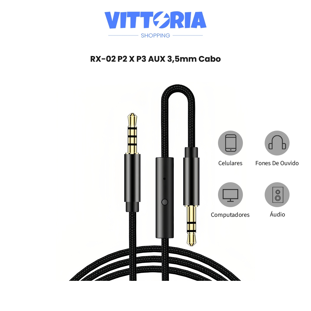 RX-02 P2 X P3 Cabo 3,5mm Cabo De Áudio Com Microfone Para Celular/Headphone/Computador