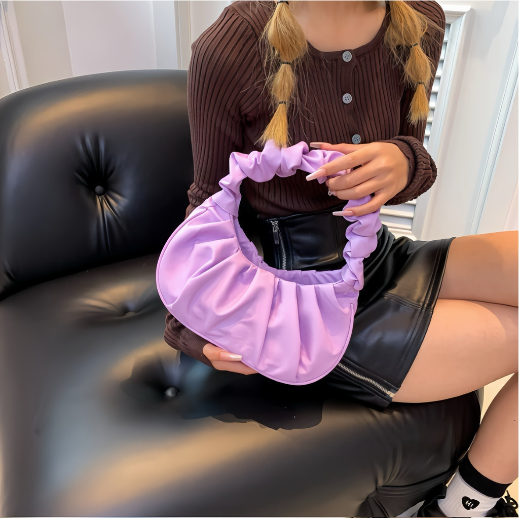 Saco de Nuvem Pregueado Moda Sólida Cor Simples Grande Capacidade Bolsa de Mão anjgg