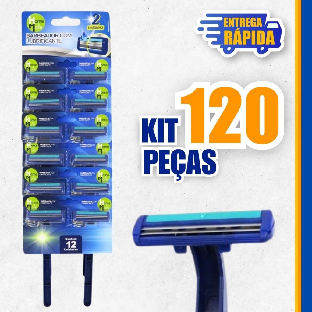 KIT 120 Prestobarba Aparelho de Barbear 2 Lâmina C. Fita Lubrificante Barbeado Descartável PROMOÇÃO