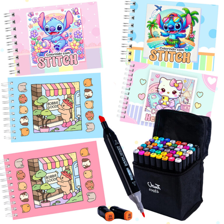 Livro de Colorir Personagens A5 Capa Dura + Caneti