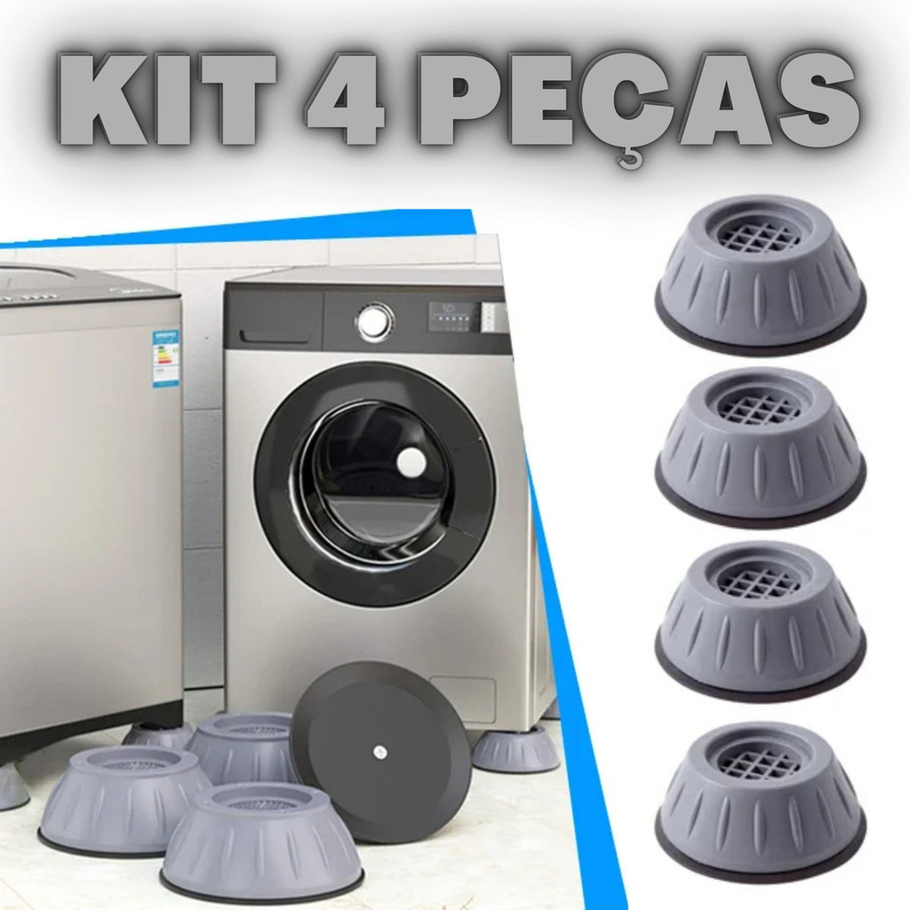 Kit 4 Pés Nivelador Para Máquina De Lavar Geladeira Secar Roupa Com Antivibração De Borracha