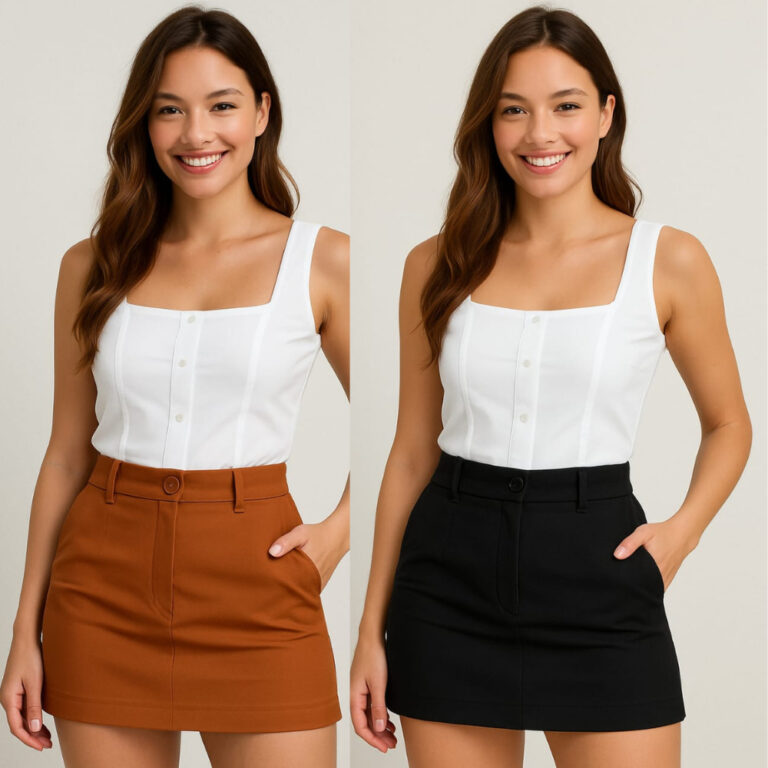 Short Saia Feminina Alfaiataria Com Botão e Ciper