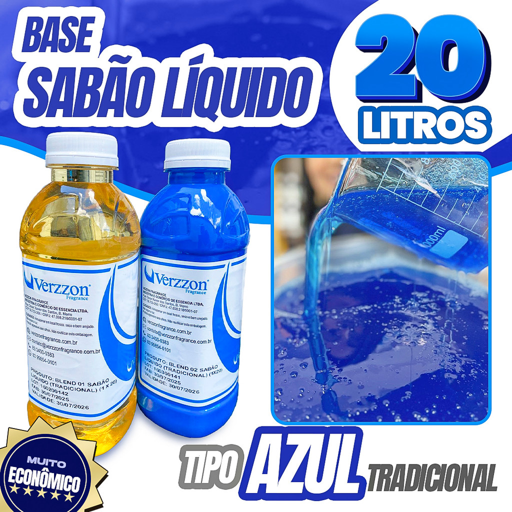 Base Concentrada VERZZON para Sabão Líquido AZUL TRADICIONAL – 2 FRASCOS JUNTOS(blend 1 + blend 2) r