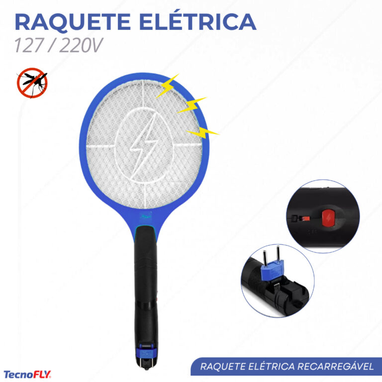 Raquete Elétrica Recarregável Portátil Mata Mos