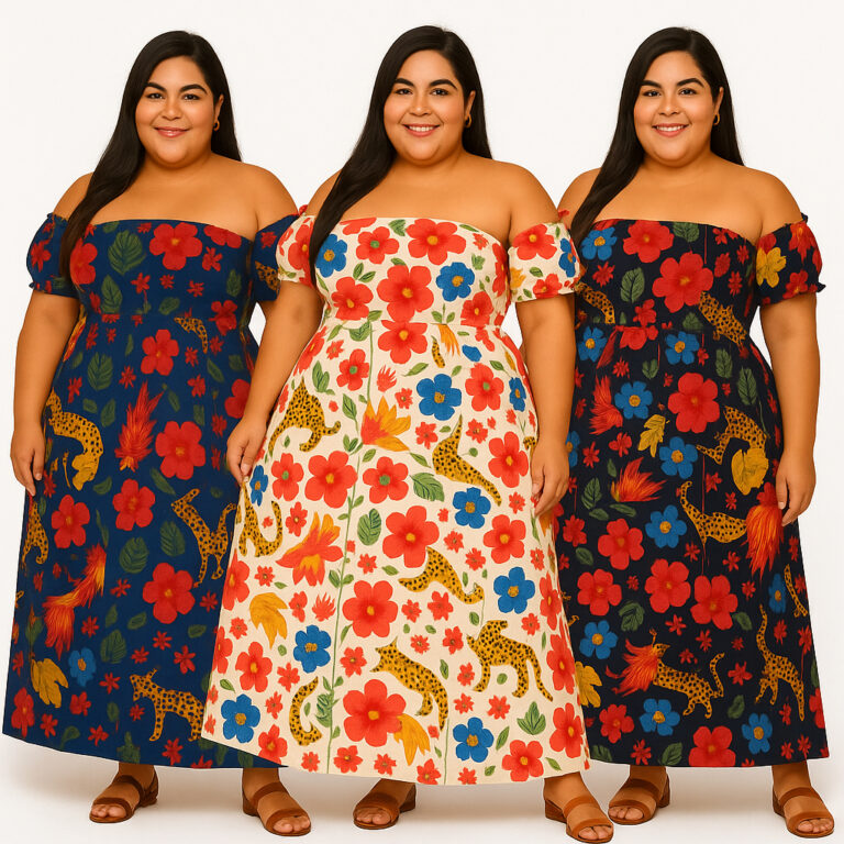 Vestido Plus Size Longo Estampado Manga Ciganinha 