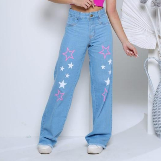 Calça Jeans Infantil Wide Leg Cintura Alta Menina
