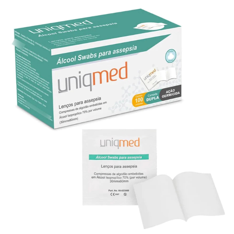 Álcool Swab Uniqmed 70%  Prático e Higiênico (Kit c/100)