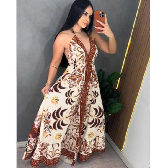 Vestido Indiano Estampado frente Unica costa nua l