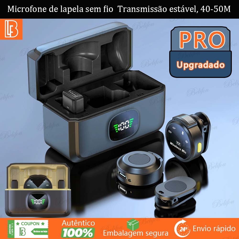 Microfone De Lapela Sem Fio Para iPhone/Android Type-c C/ Cancelamento De Ruído P/ Gravação de vídeo