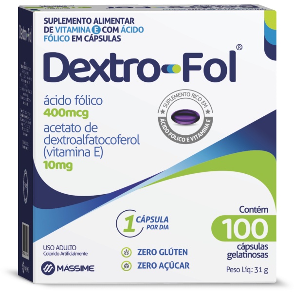 Dextro-fol  Ácido Fólico e Vitamina E- 100 Cáps