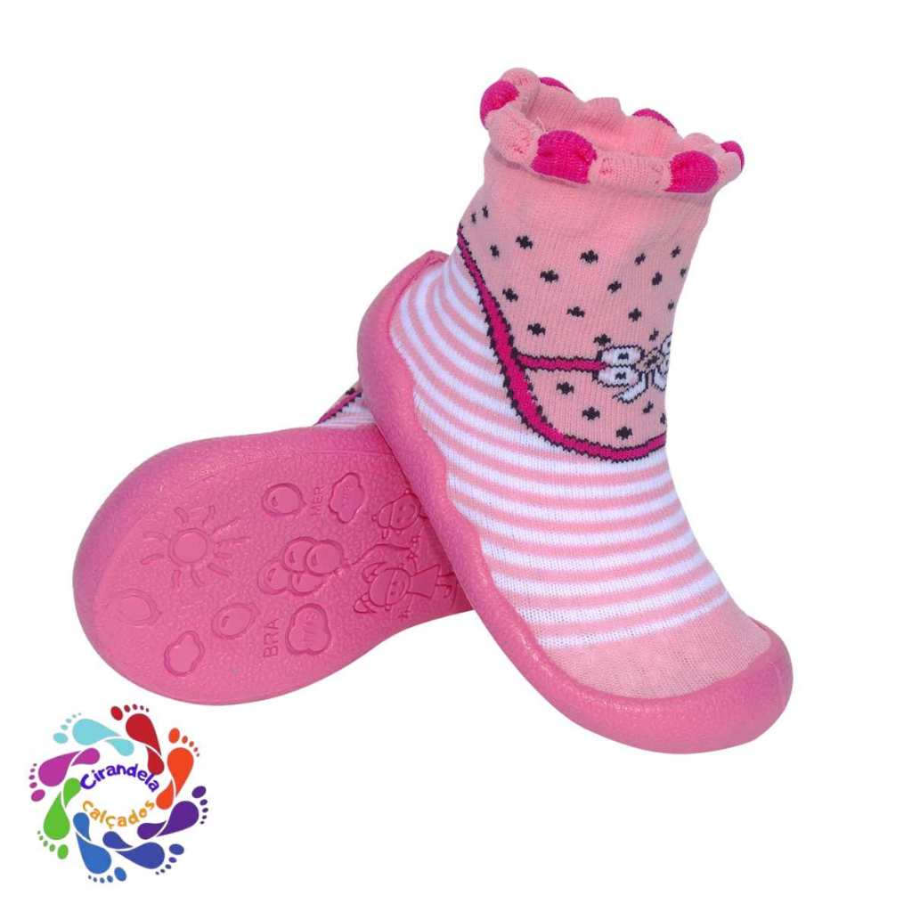 Meia Infantil Sapameia Menina Sola Antiderrapante Perfumada Confortável Leve Segura