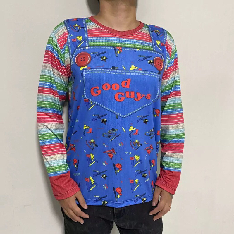 Camiseta Chucky Fantasia figurino azul halloween Manga longa e t-shirt festa unissex