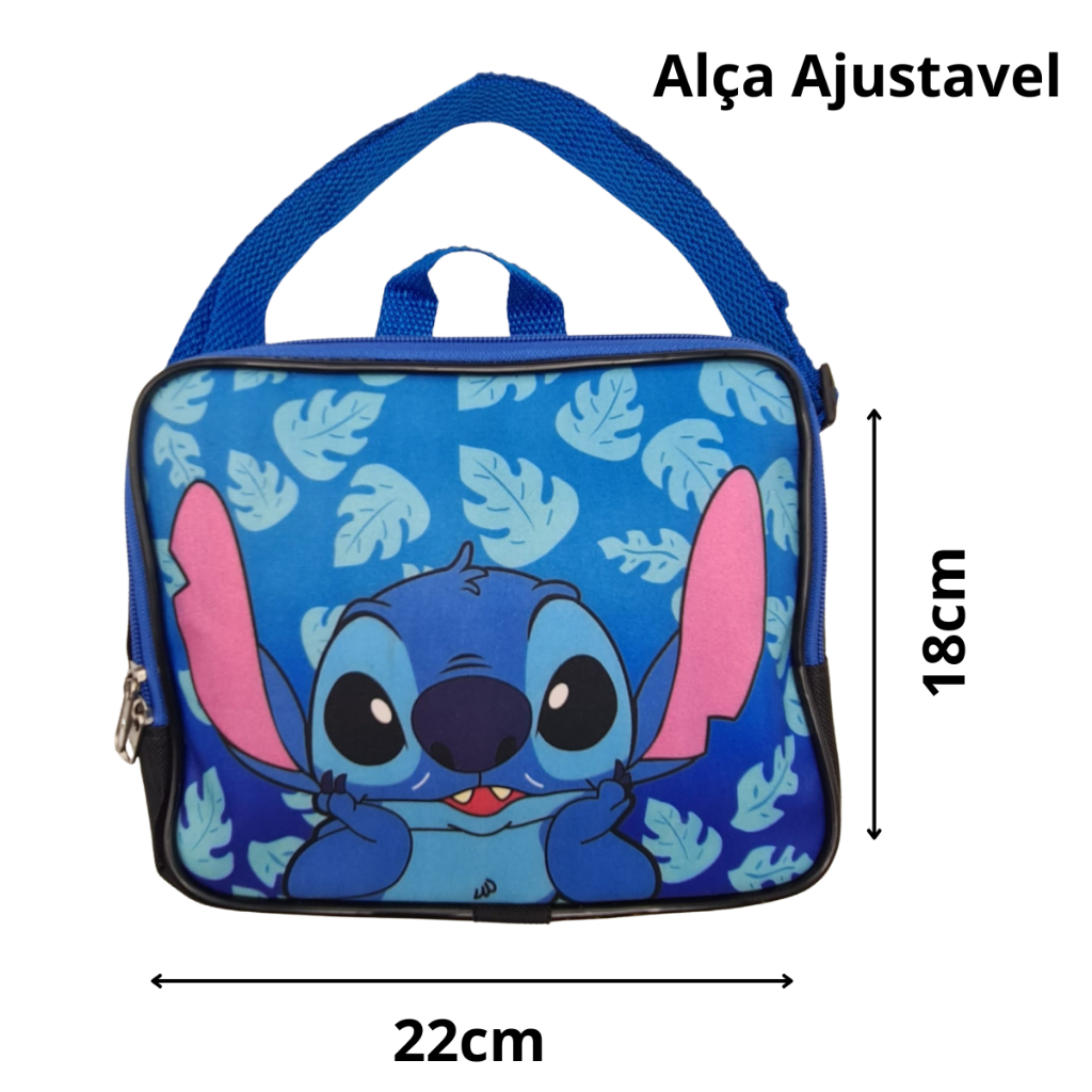 Lancheira Bolsa Escolar Térmica Lilo Stitch Azul Rosa Infantil Volta Aulas Passeio Viagem Recreio