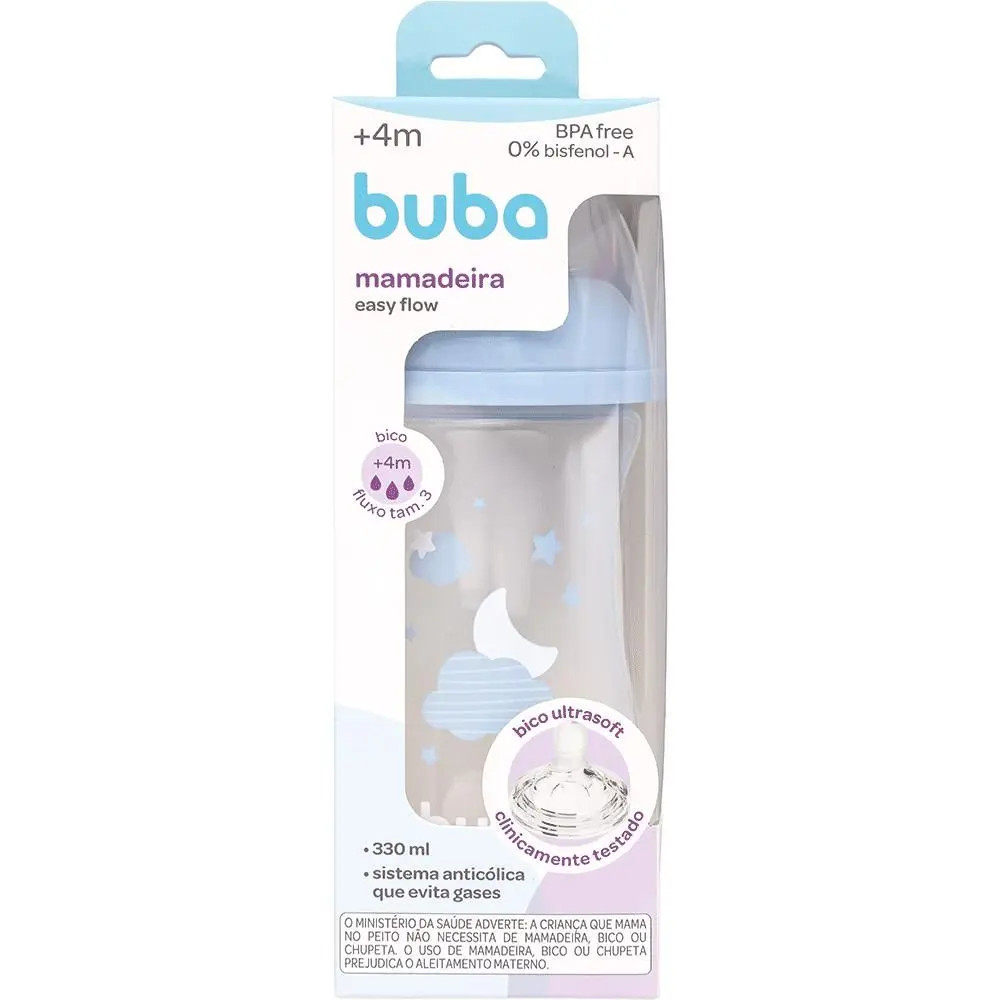 MAMADEIRA EASY FLOW NUVEM AZUL 330ML ANTICÓLICA +4 MESES – BUBA
