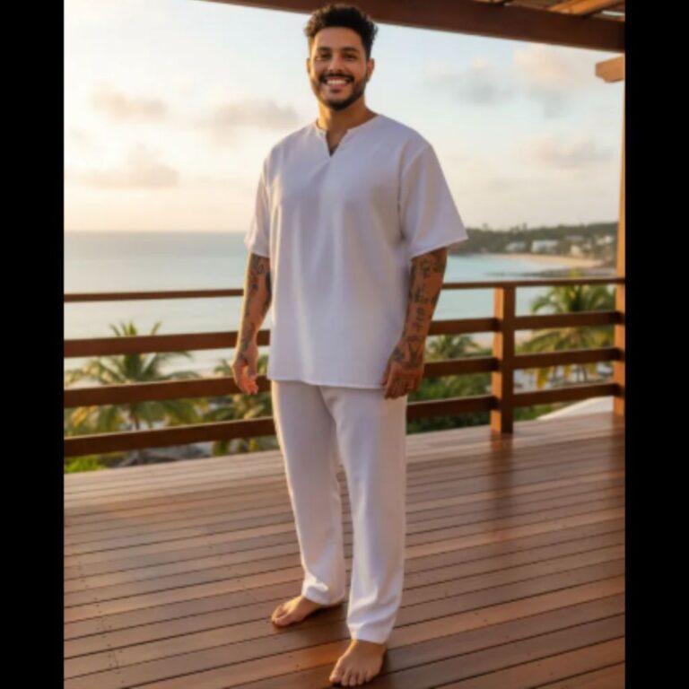 Roupa De Ração Umbanda Candomblé Branca Masculi